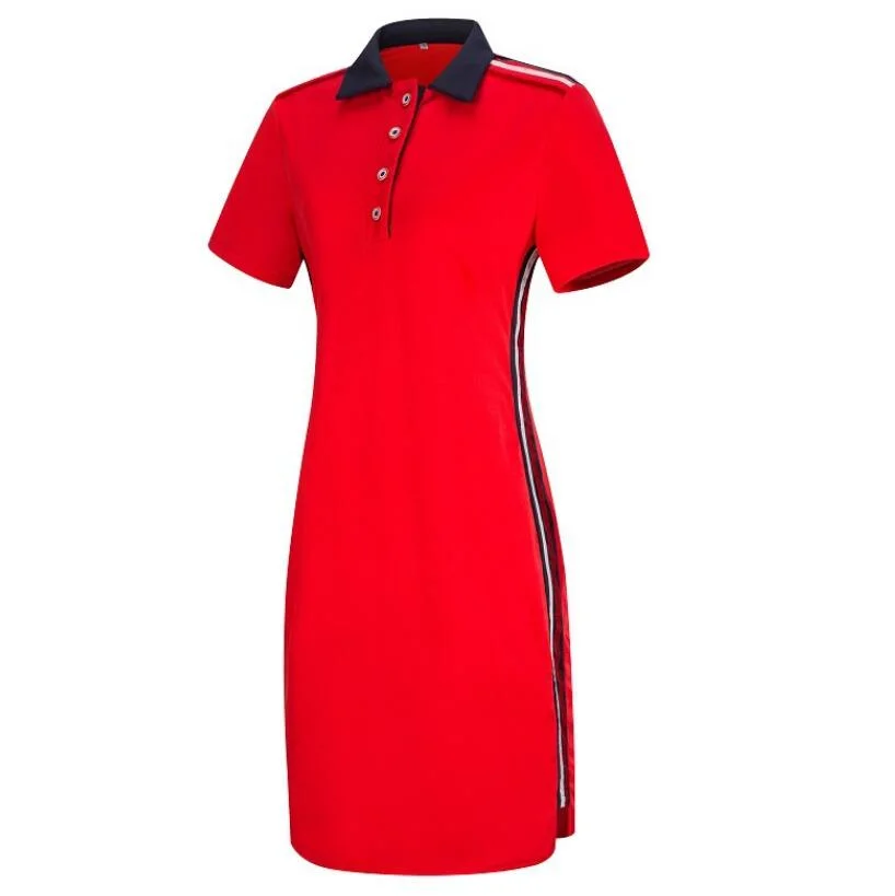 Women′s New Short-Sleeved Split Dress Summer Polo Collar Sweater Dress