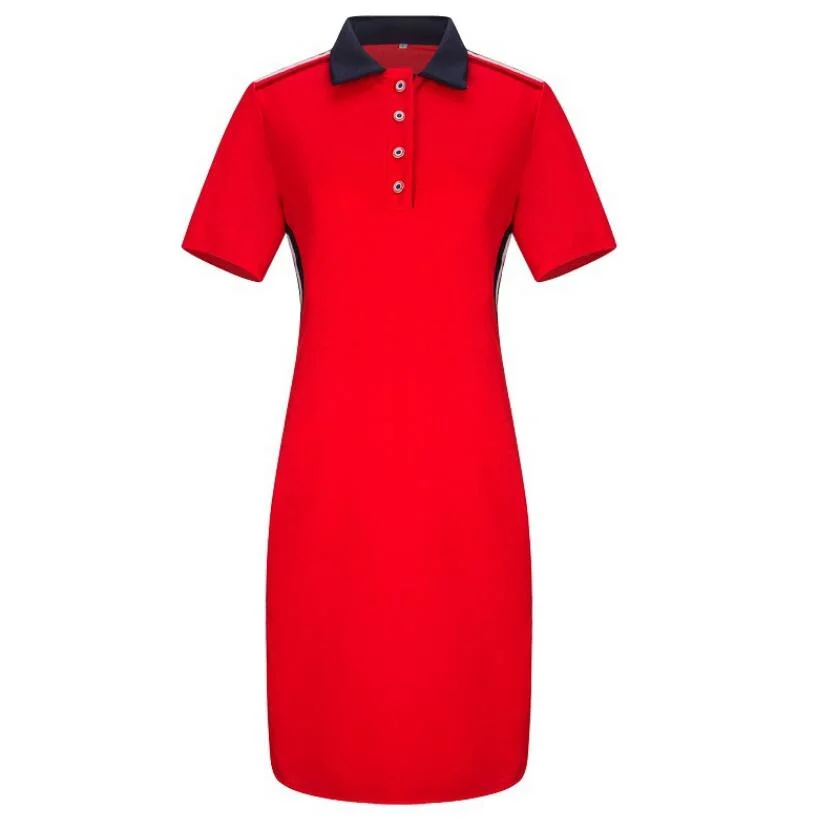 Women′s New Short-Sleeved Split Dress Summer Polo Collar Sweater Dress