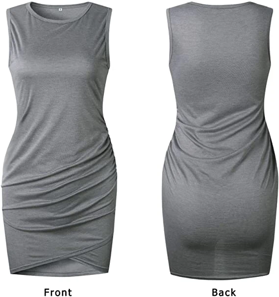 Am-14 Customized Women Casual Dress Crew Neck Ruched Summer Sleeveless Tank Bodycon Short Mini Dresses