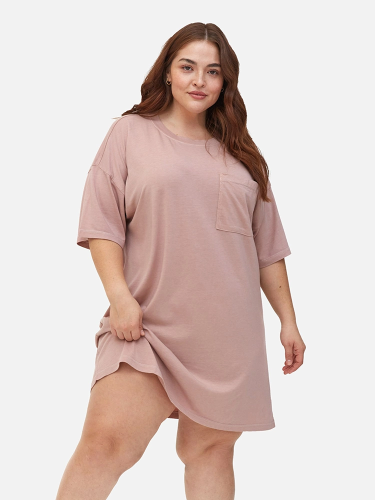 Hemp Lyocell Sleep Tee Dress Women′ S T-Shirt Dress Short Sleeves Long T Shirt Relaxed Sleep Shirt Plus Size Tee Shirt Dress