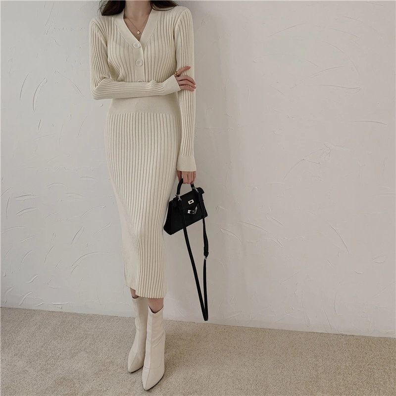 Temperament Knitted Sweater Dress Women′s New Autumn and Winter Skirt Slim Fit Versatile MID Length Skirt