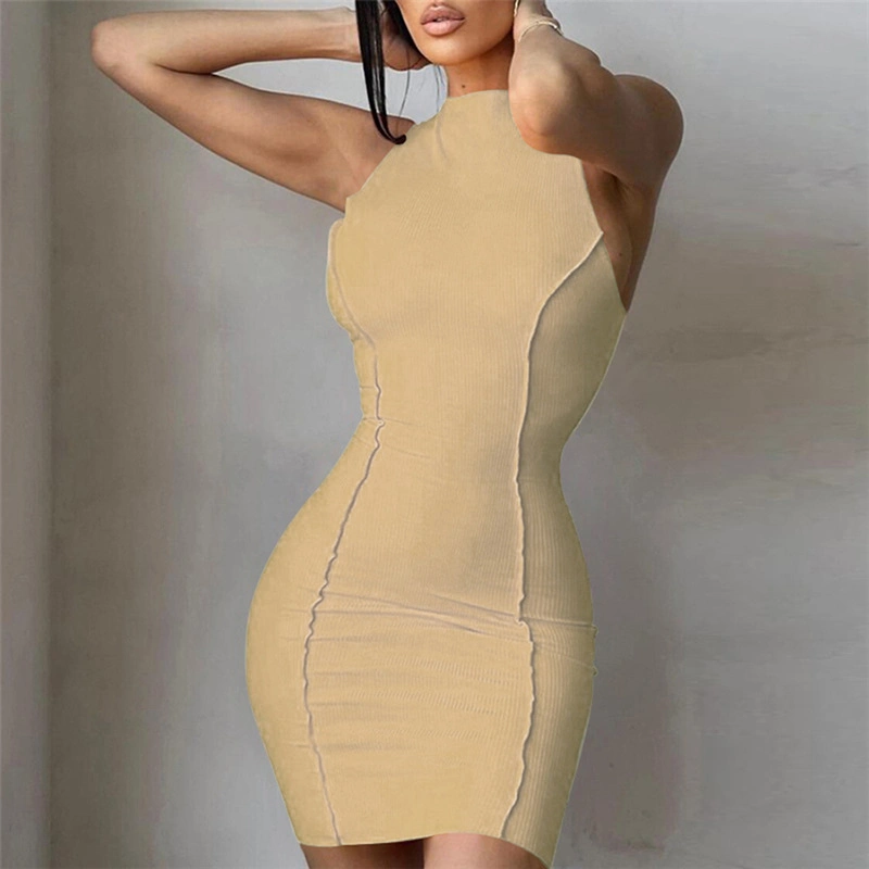 Summer Plain Butt-Lift Casual Sleeveless Knit Bodycon Short Women Dress