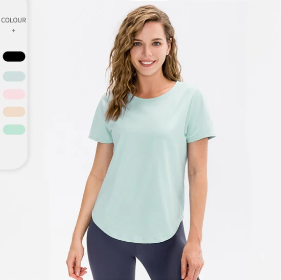 Camisas informales sueltas de entrenamiento para mujer, camisetas de Yoga, ropa deportiva, camisetas deportivas de manga corta con cuello redondo para mujer