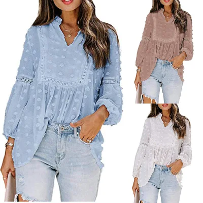 Elegancia y Sofisticación Blusa Follaje Étnico Manga Larga Blusas y Camisas Mujer