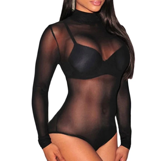 Sexy tul sin costuras encantadora ropa interior de mujer seductora malla negra transparente mono