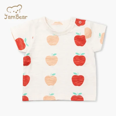 Camiseta de algodón orgánico Jambear, camisetas de verano para bebés y niños, camisetas de algodón para niños, camisetas de manga corta con estampado de jersey flameado