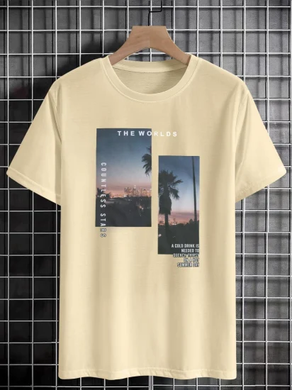 Camiseta con estampado de árbol de coco y eslogan para hombre