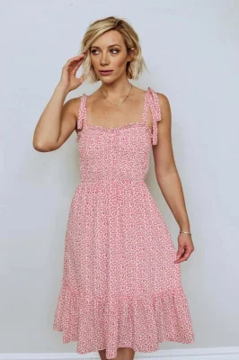 Vestido MIDI de Mujer con Fruncido y Volantes