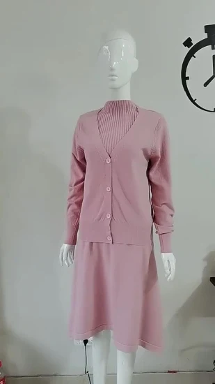 Otoño e Invierno tejido nuevo abrigo suéter de manga larga vestido casual de dos piezas de color sólido traje de mujer vestido de punto suelto